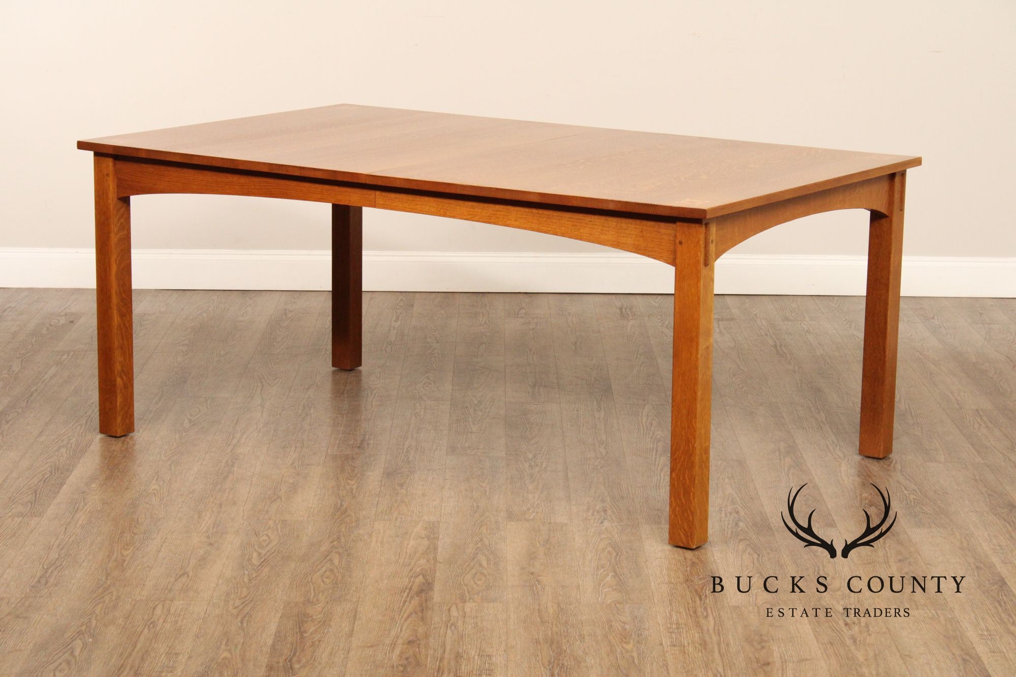STICKLEY MISSION COLLECTION OAK HARVEY ELLIS EXTENDABLE DINING TABLE WITH INLAY