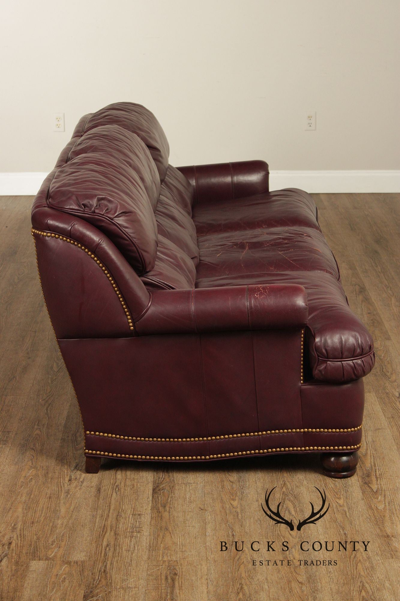 Hancock & Moore Burgundy Leather Nailhead Trim Sofa