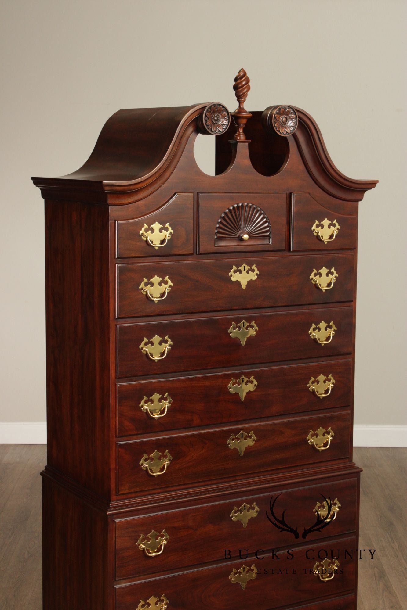 Statton Chippendale Style Cherry Chest on Chest