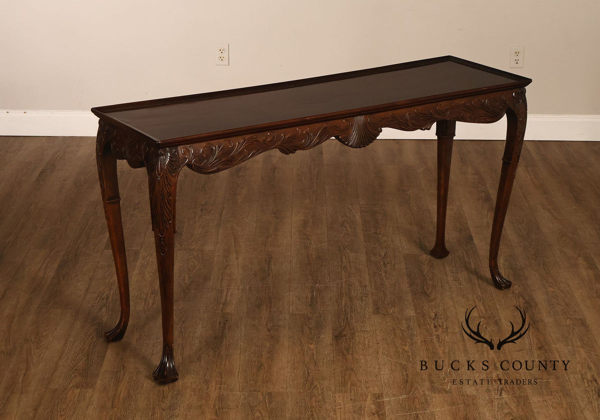 Narrow Irish Georgian Style Carved Mahogany Console Table