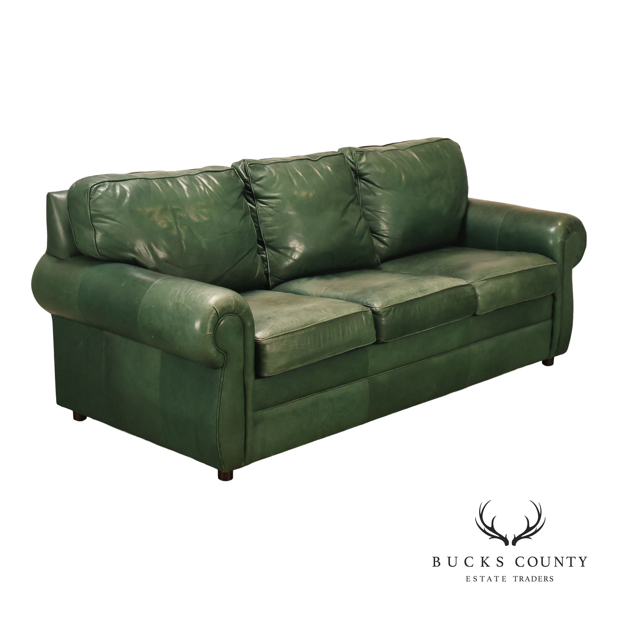 Ethan Allen Green Leather Sofa