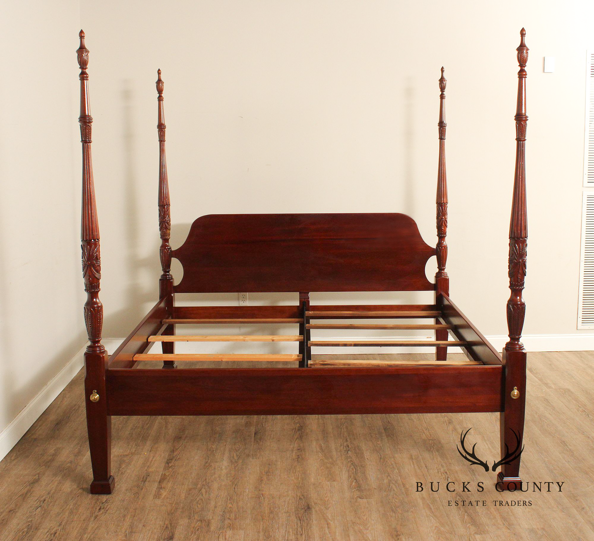 Link Taylor Mahogany King Rice Carved Poster Bed