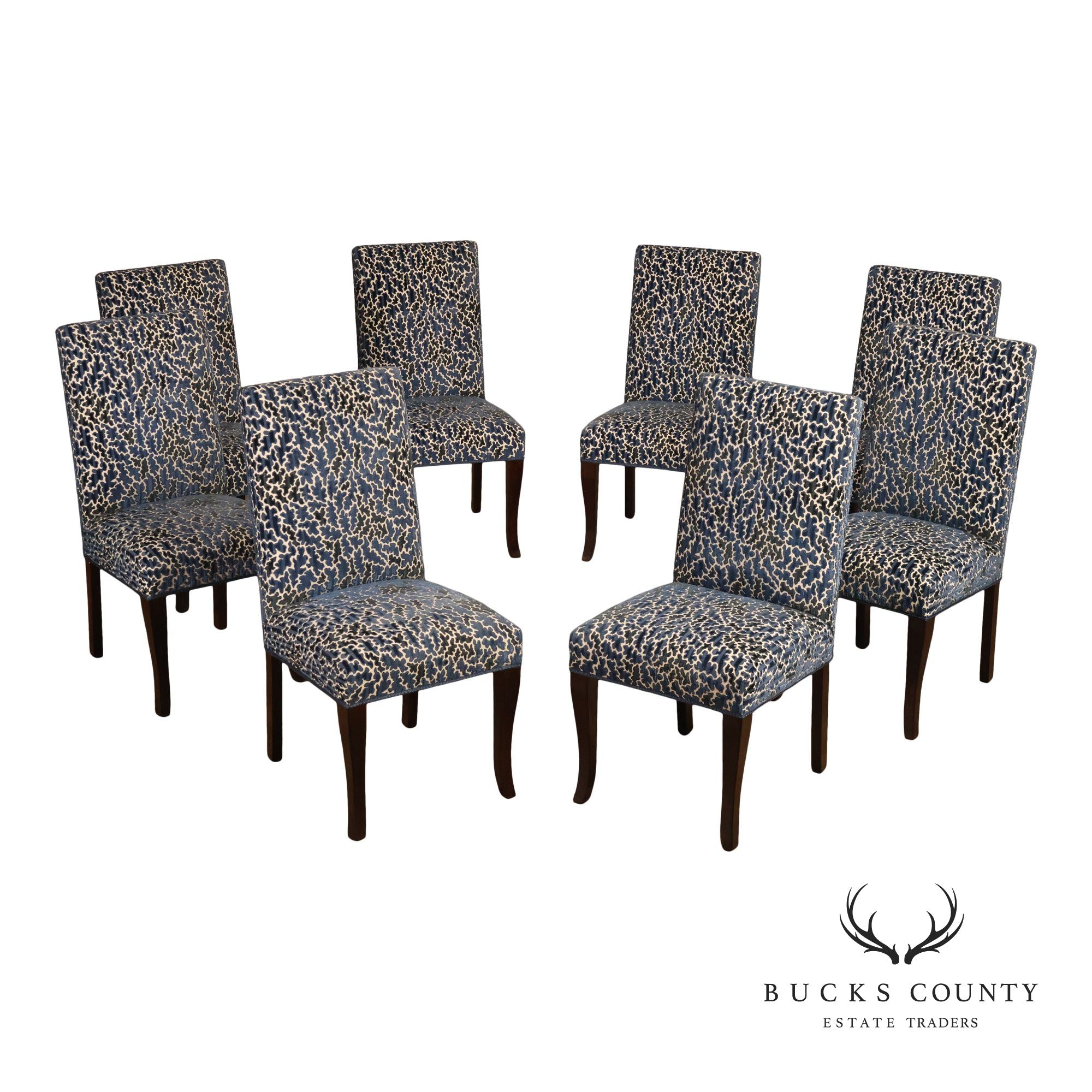 Contemporary Set of Eight Upholstered Dining Chairs