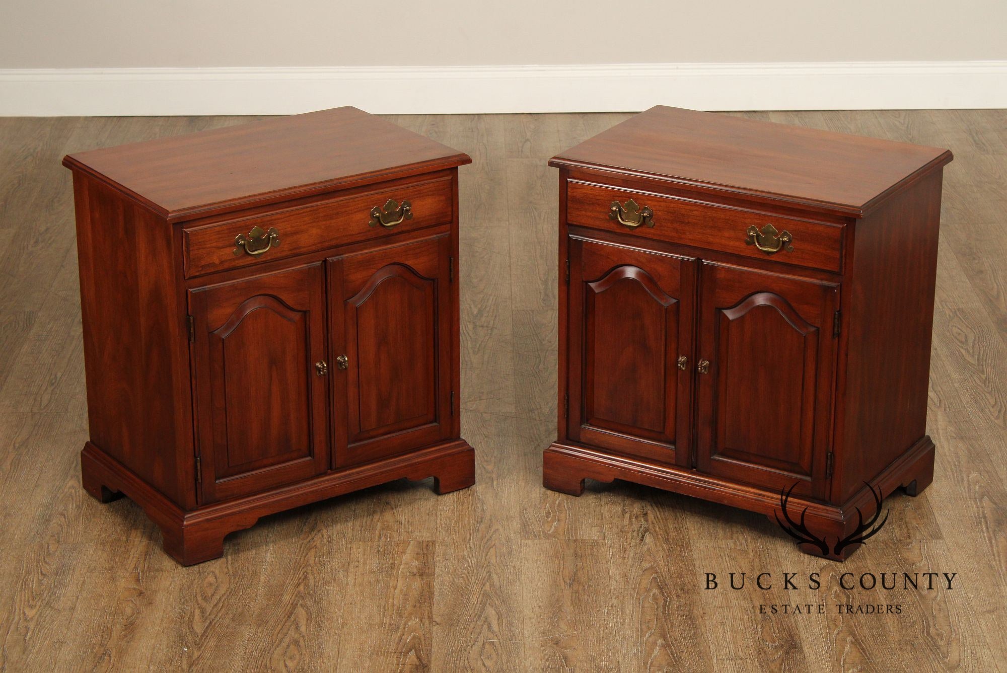 Henkel Harris Chippendale Style Pair of Cherry Nightstands
