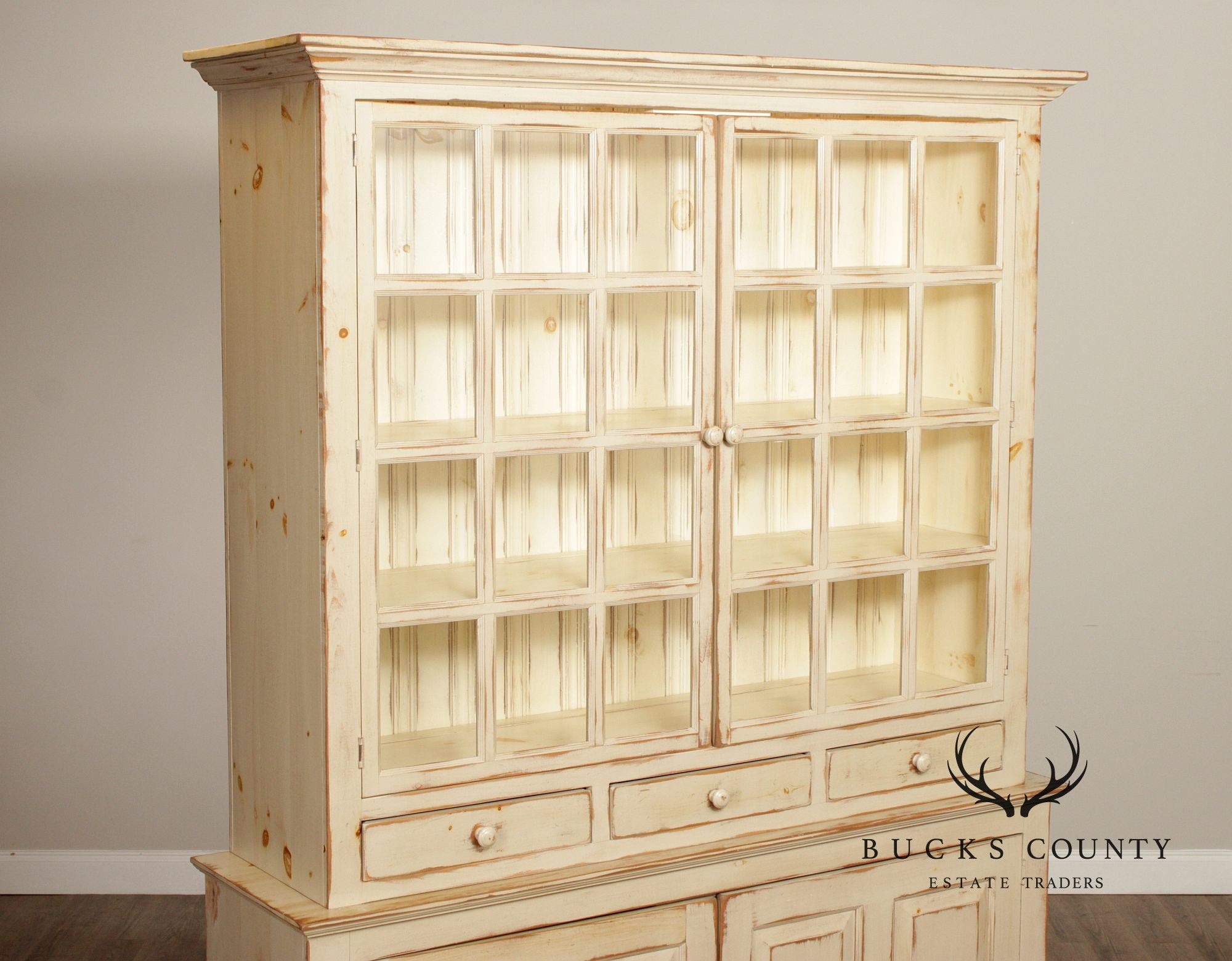 Farmhouse Distress Painted Large Step-Back Cupboard