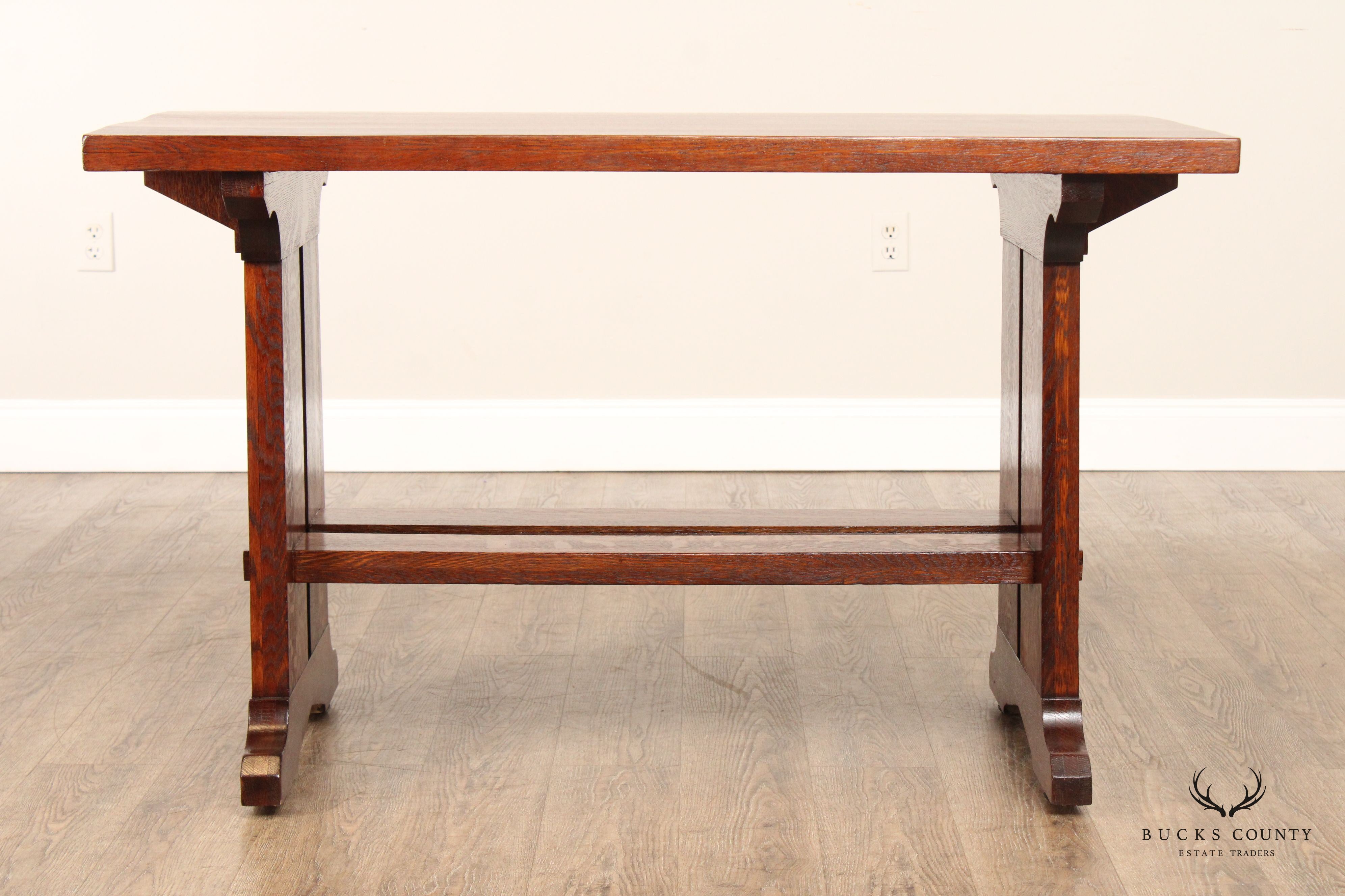 Antique Mission Oak Library Trestle Library Table