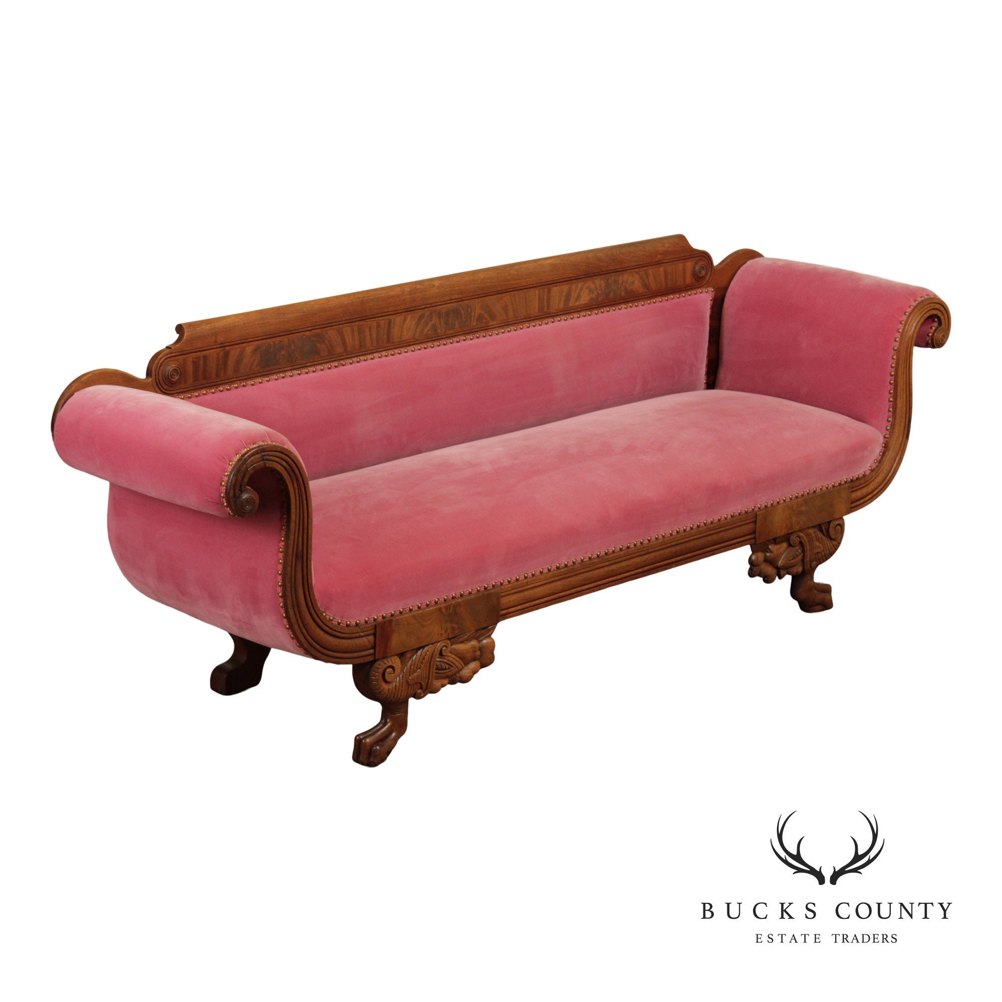 Antique American Empire Carved Mahogany Sofa