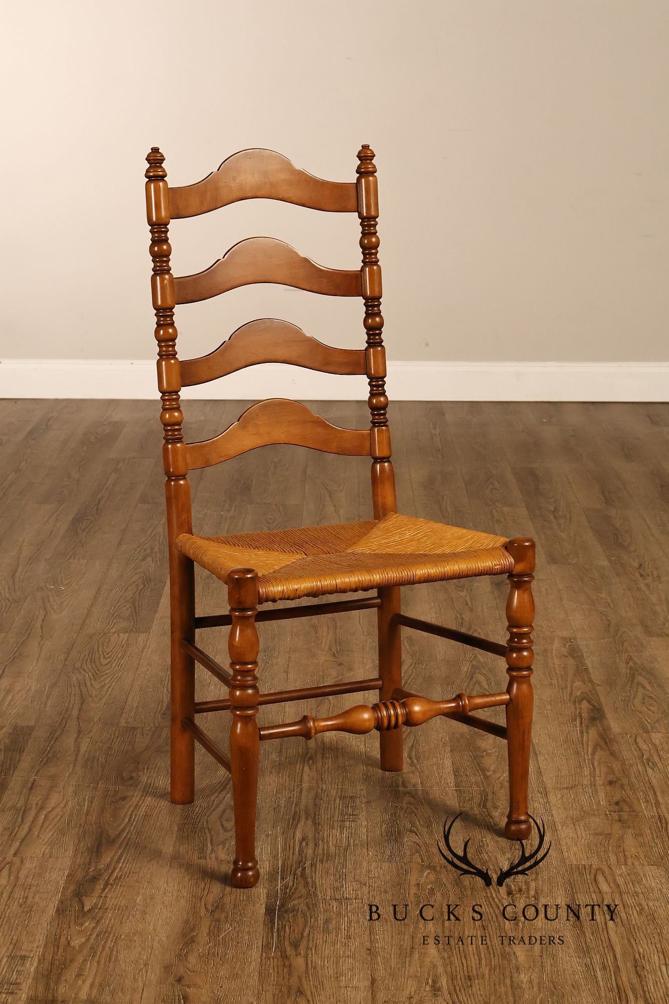 Vintage Set Of 12 Maple Rush Seat Ladderback Dining Chairs