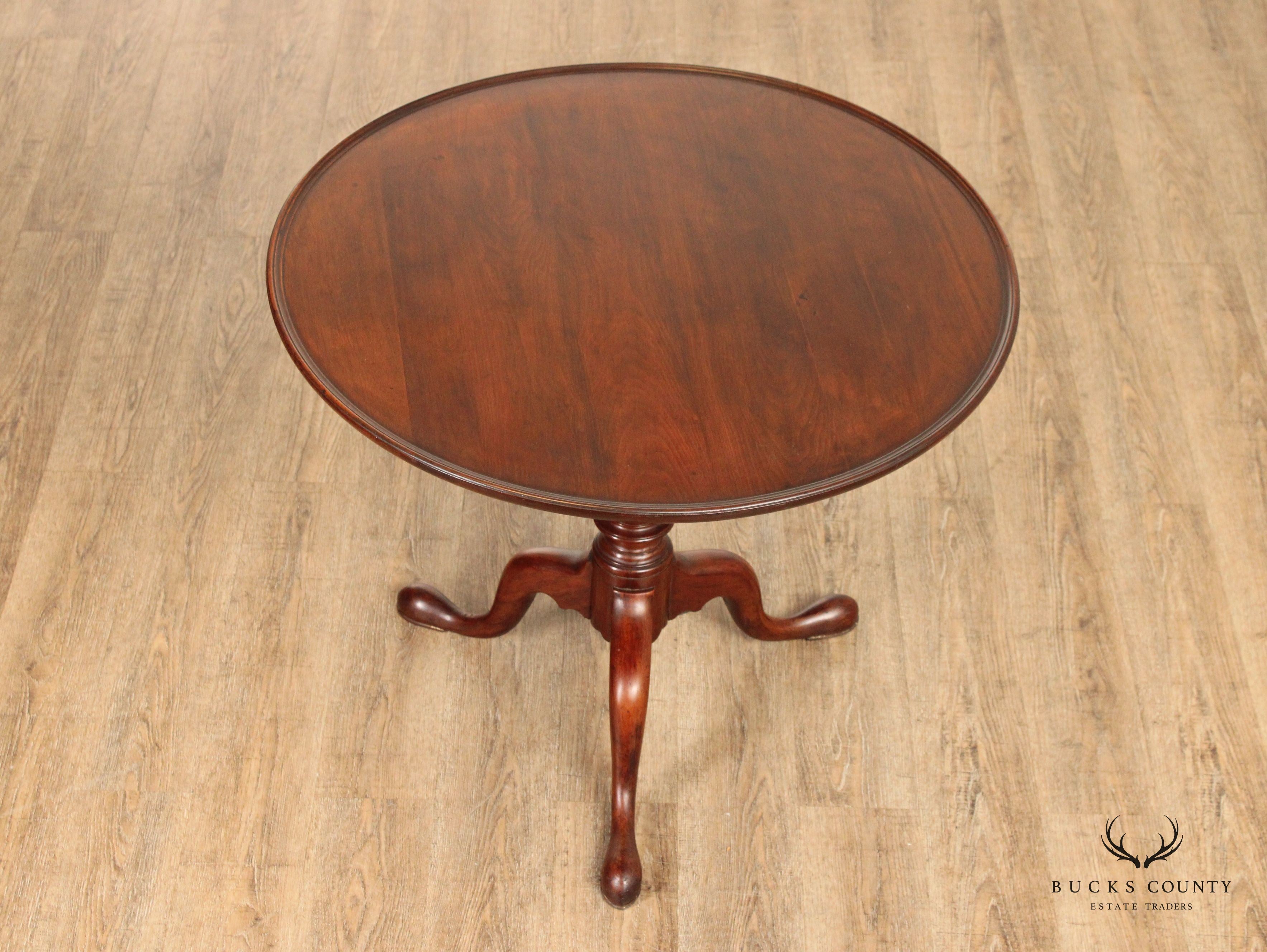 Antique Queen Anne Style Solid Mahogany Round Tilt-Top Table