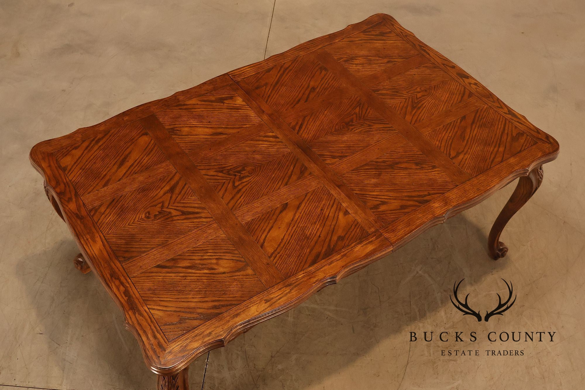 Century French Country Oak Parquet Top Expandable Dining Table With 2 Leaves