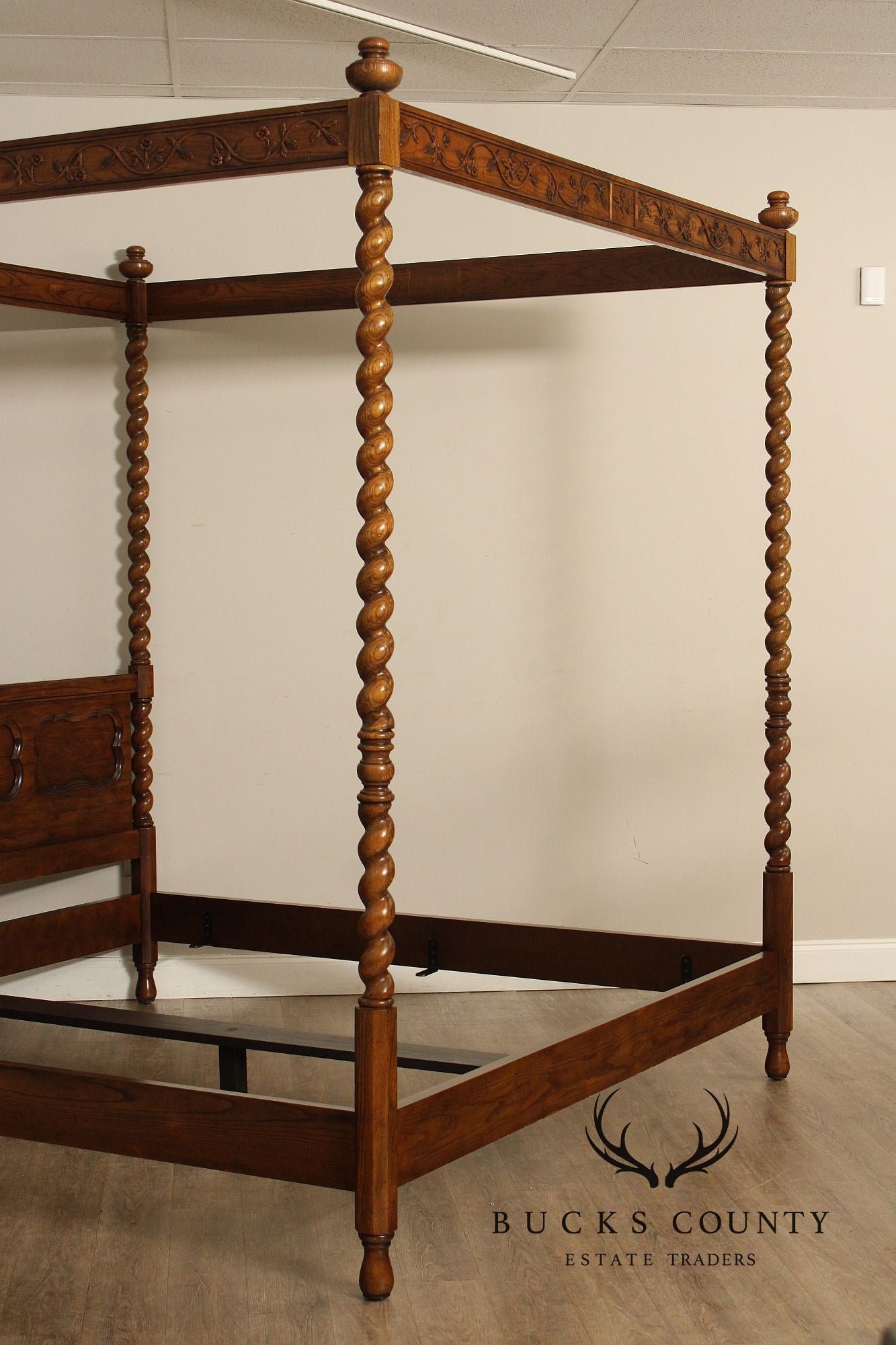 Baker Barley Twist Carved Oak King Size Canopy Poster Bed