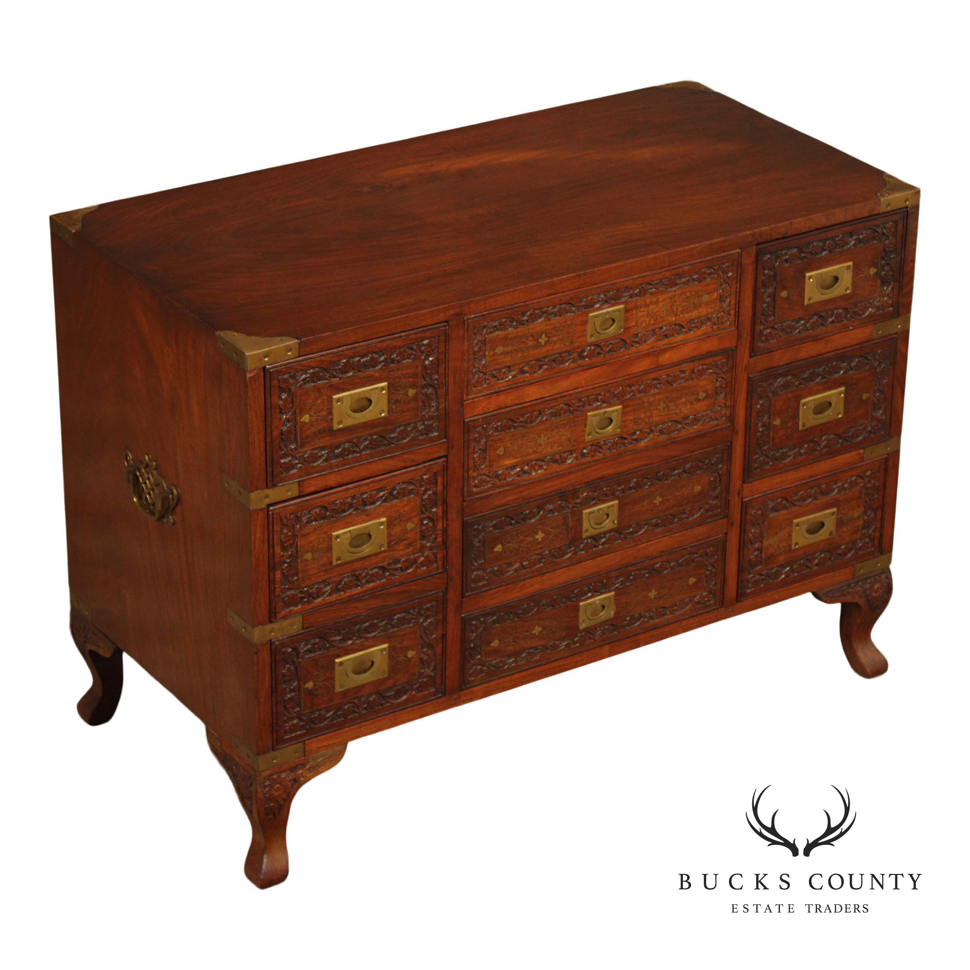 Anglo Indian Campaign Carved Rosewood Chest of Drawers