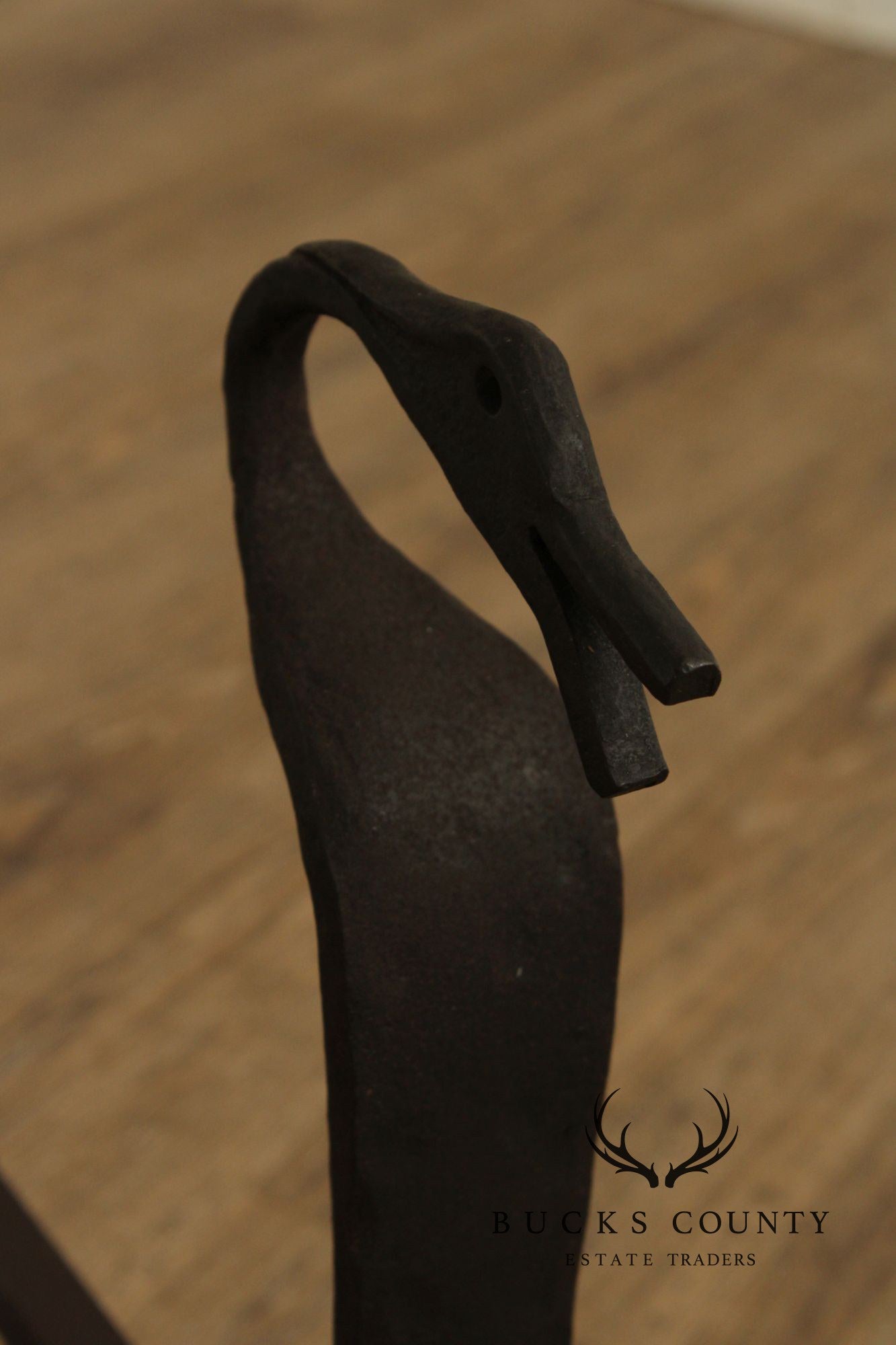 Arts & Crafts Pair of Wrought Iron Duck Fireplace Andirons