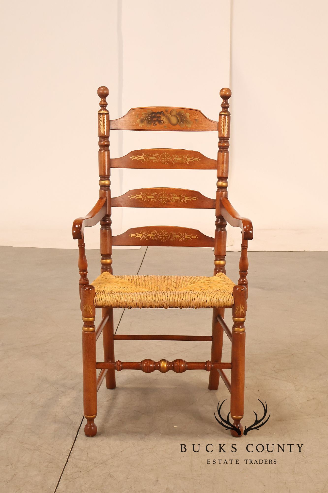 L. Hitchcock Set Of Six Rush Seat Dining Chairs with Stenciled Back