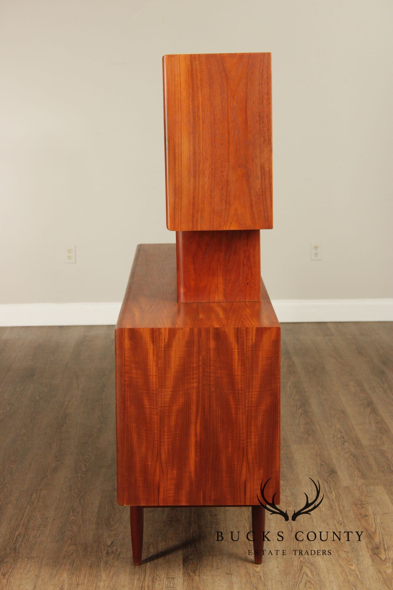 Danish Mid-Century Modern Teak Credenza With Floating Hutch