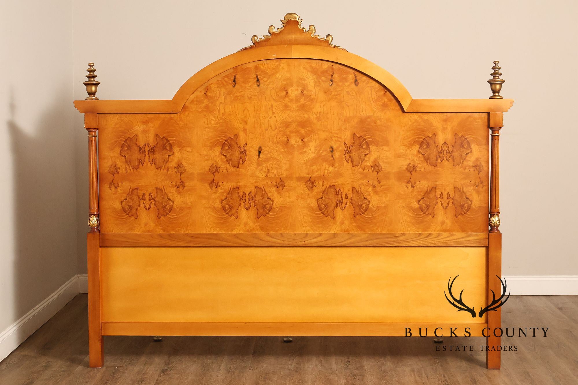 Quality Louis XVI Style Burlwood King Size High Back Bed