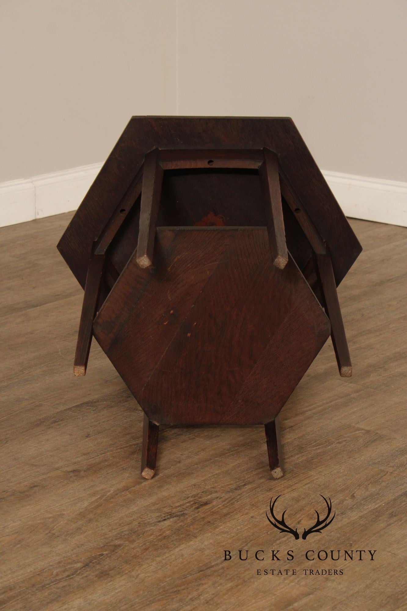 Imperial Furniture Antique Mission Oak Hexagonal Lamp Table