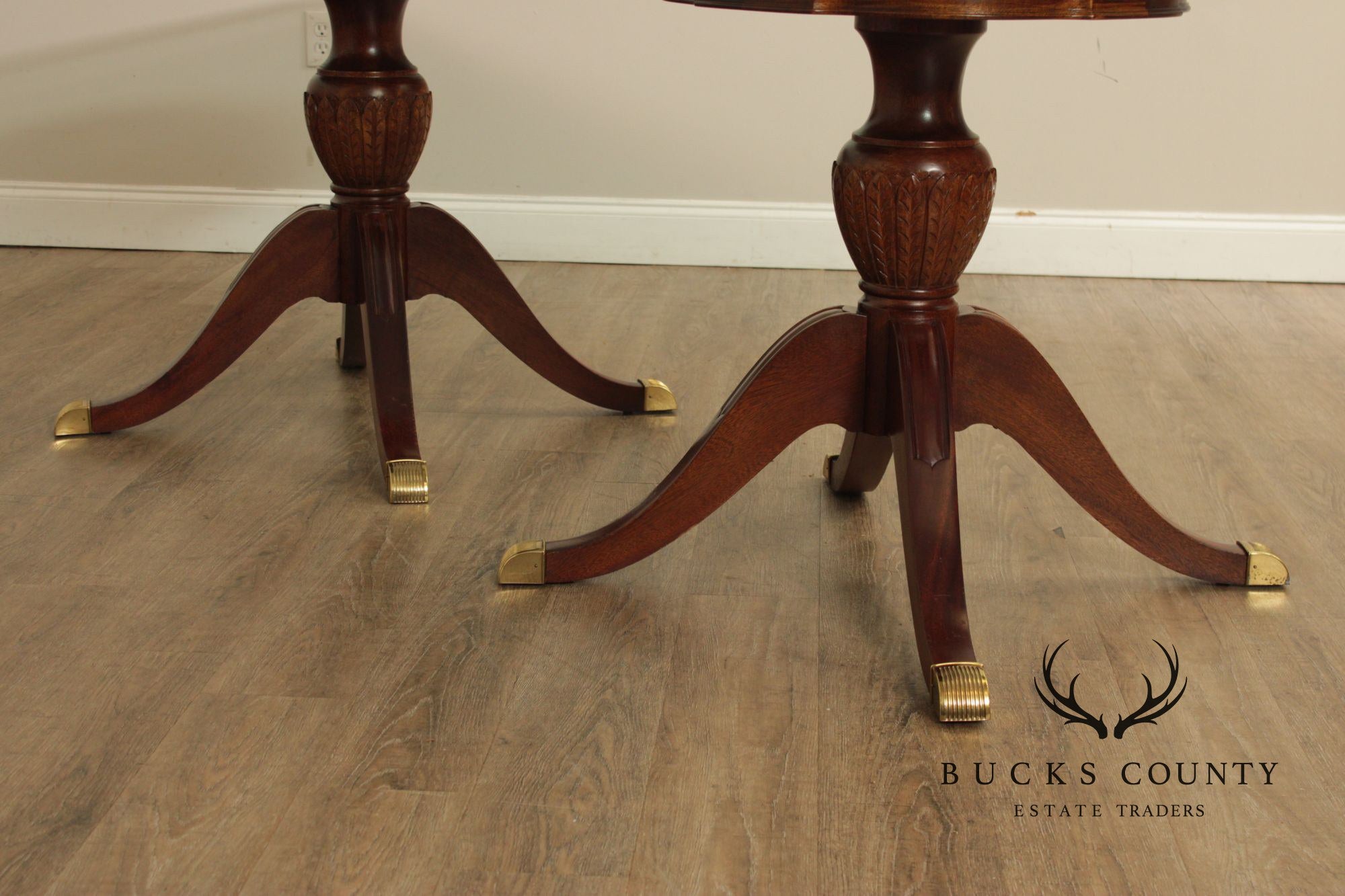 Georgian Style Mahogany Double Pedestal Glass Top Dining Table