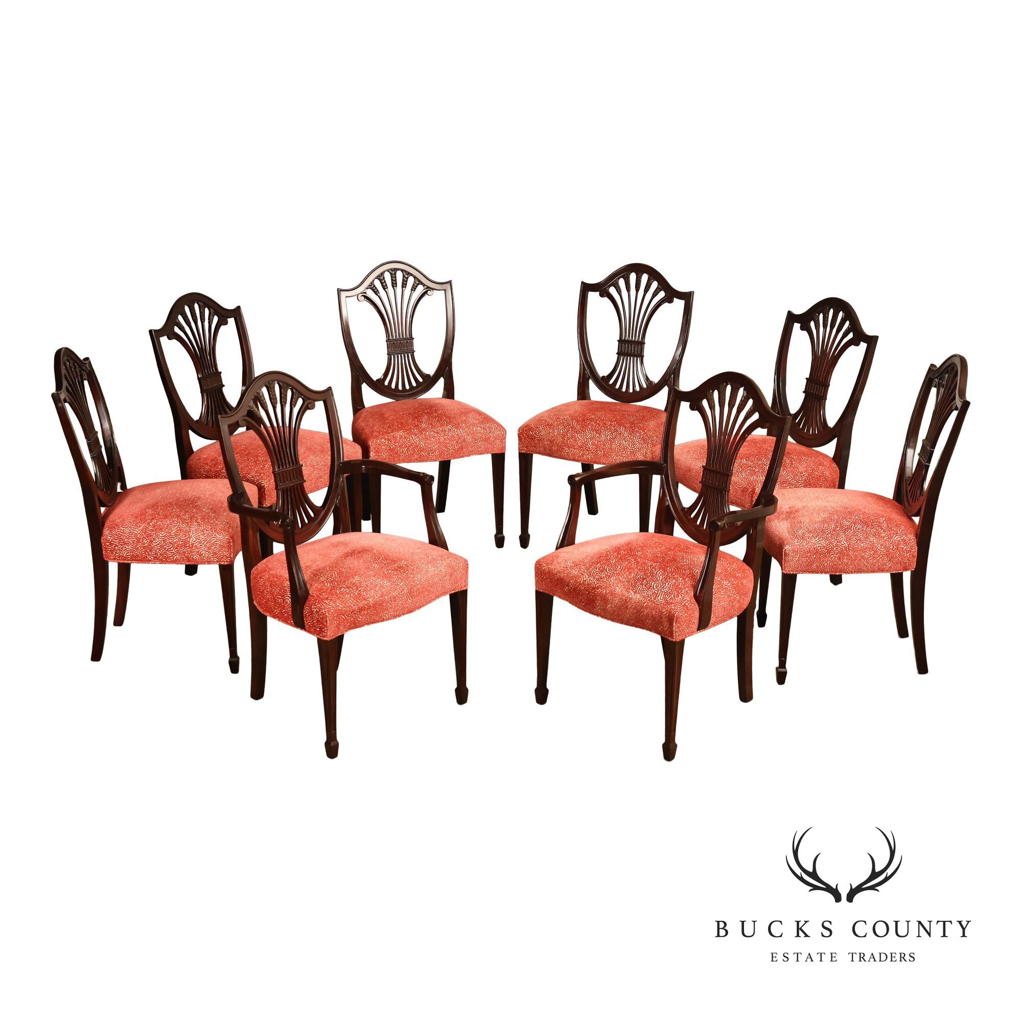 Stickley Federal Mahogany Set Of Eight Shield Back Dining Chairs