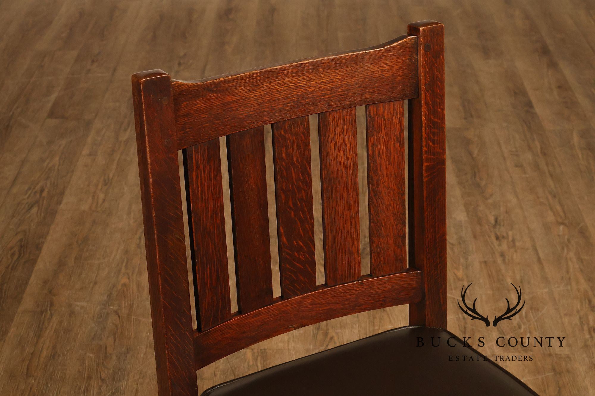 L&JG Stickley Antique Set Of Six U-Back Oak Dining Chairs Model #820