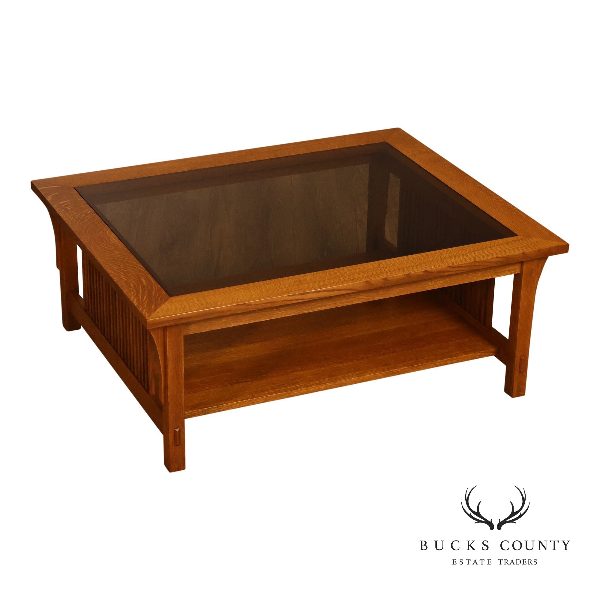 Stickley Mission Collection Glass Top Oak Cocktail Table