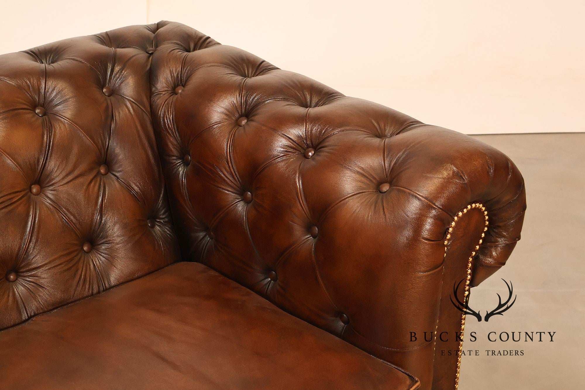 Chesterfield Style 6 Foot Cognac Brown Tufted Leather Sofa