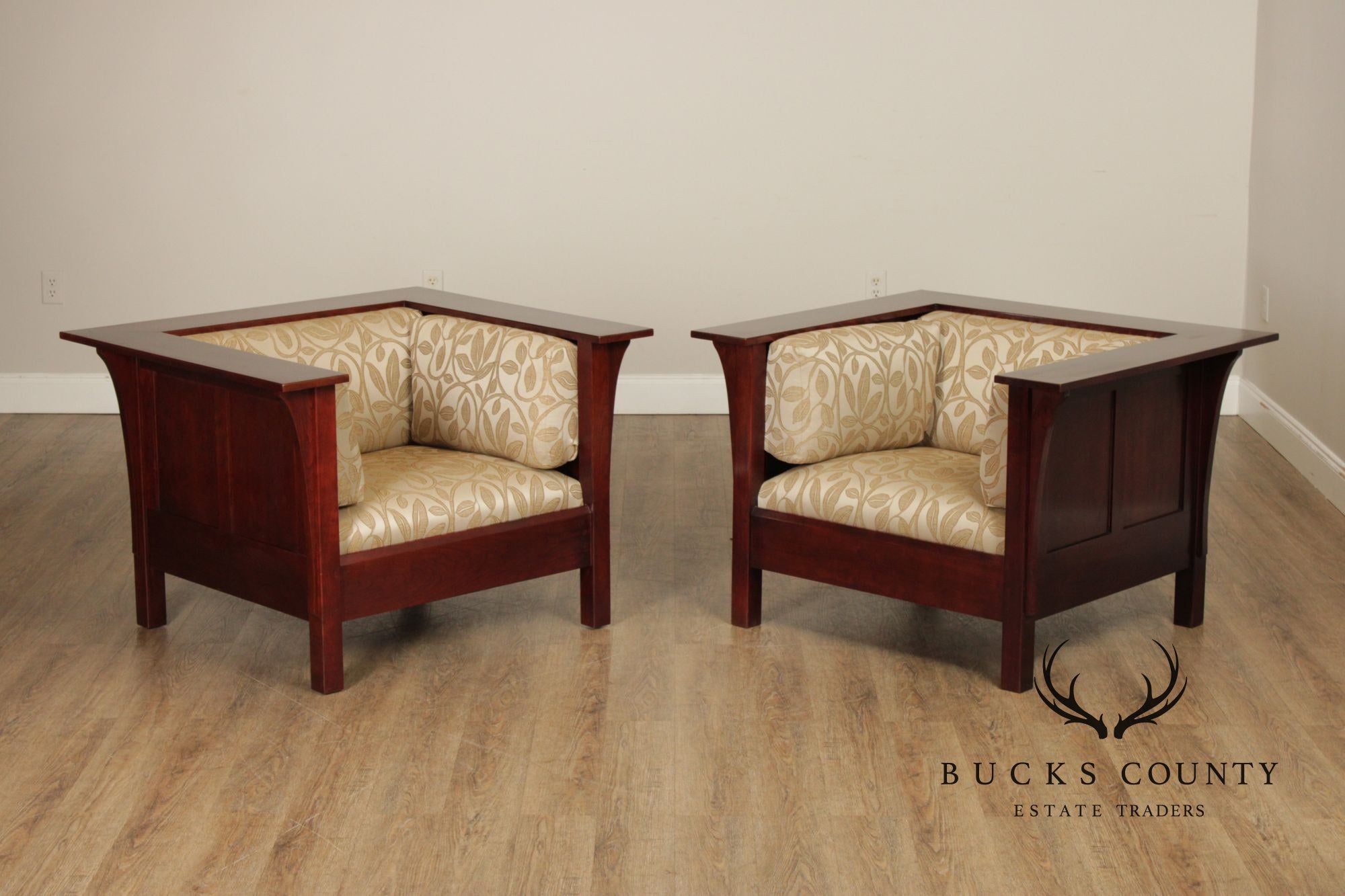 Stickley Mission Collection Cherry Pair Of Prairie Armchairs
