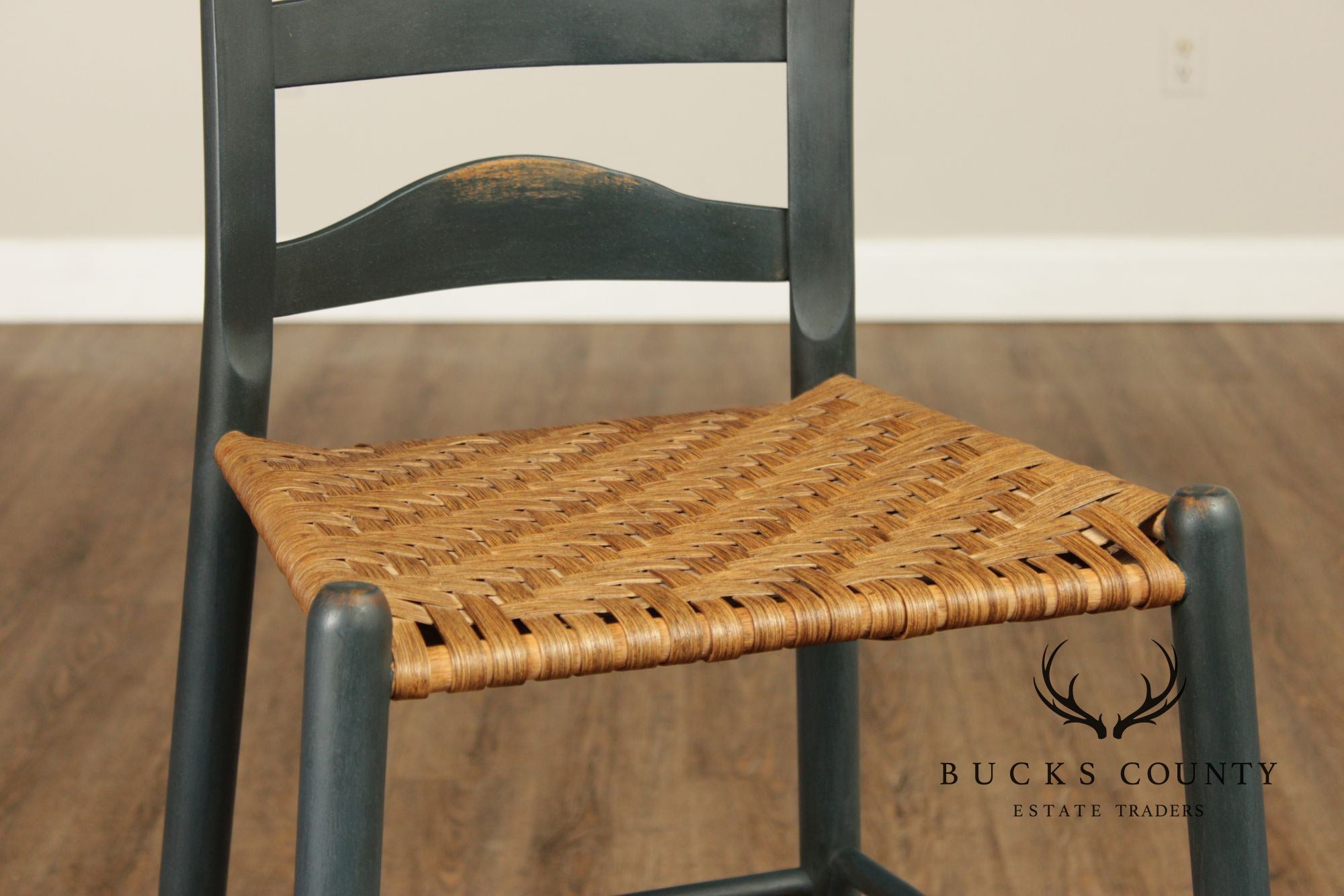 Farmhouse Style Set of Four Rush-Seat Bar Stools