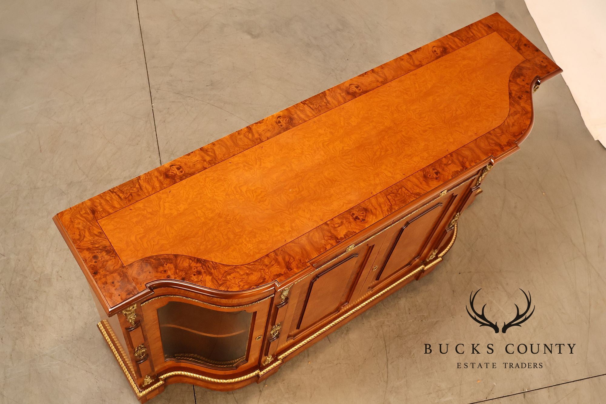 Italian Neoclassical Style Burl Wood Sideboard Credenza