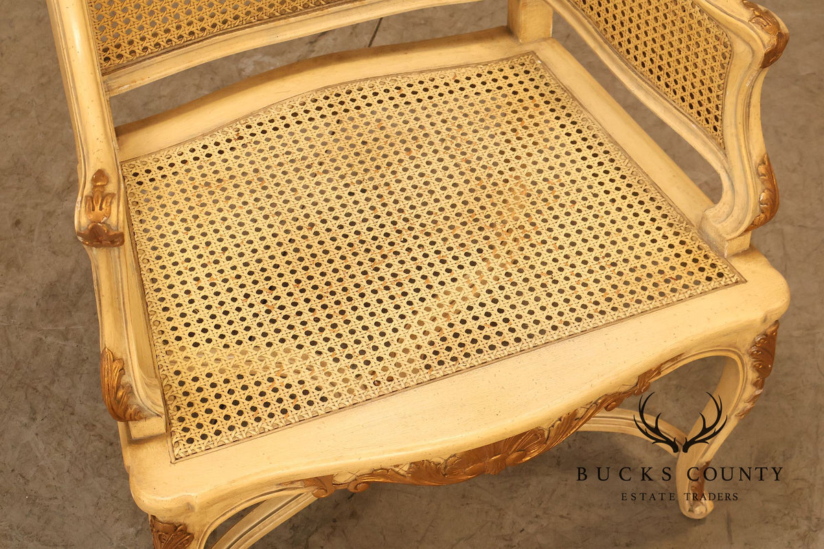 French Regency Pair of Caned Bergere Armchairs
