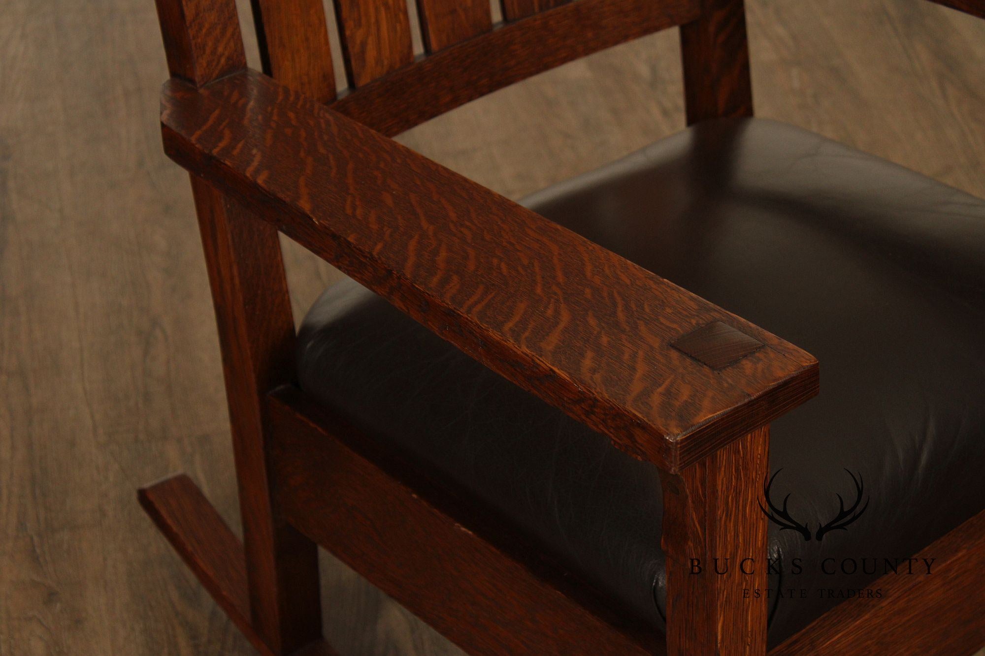 Gustav Stickley Mission Oak and Leather Rocker