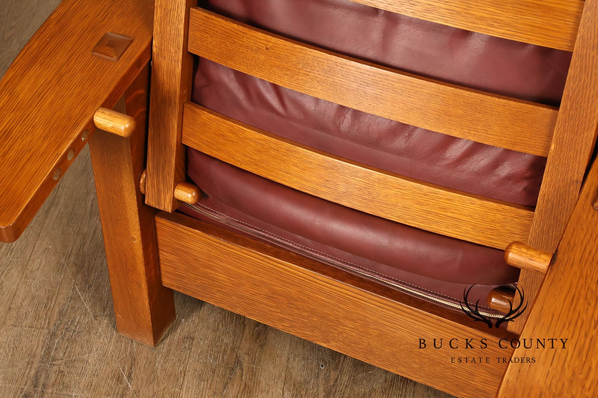 Stickley Mission Collection Oak And Leather Bow Arm Morris Chair