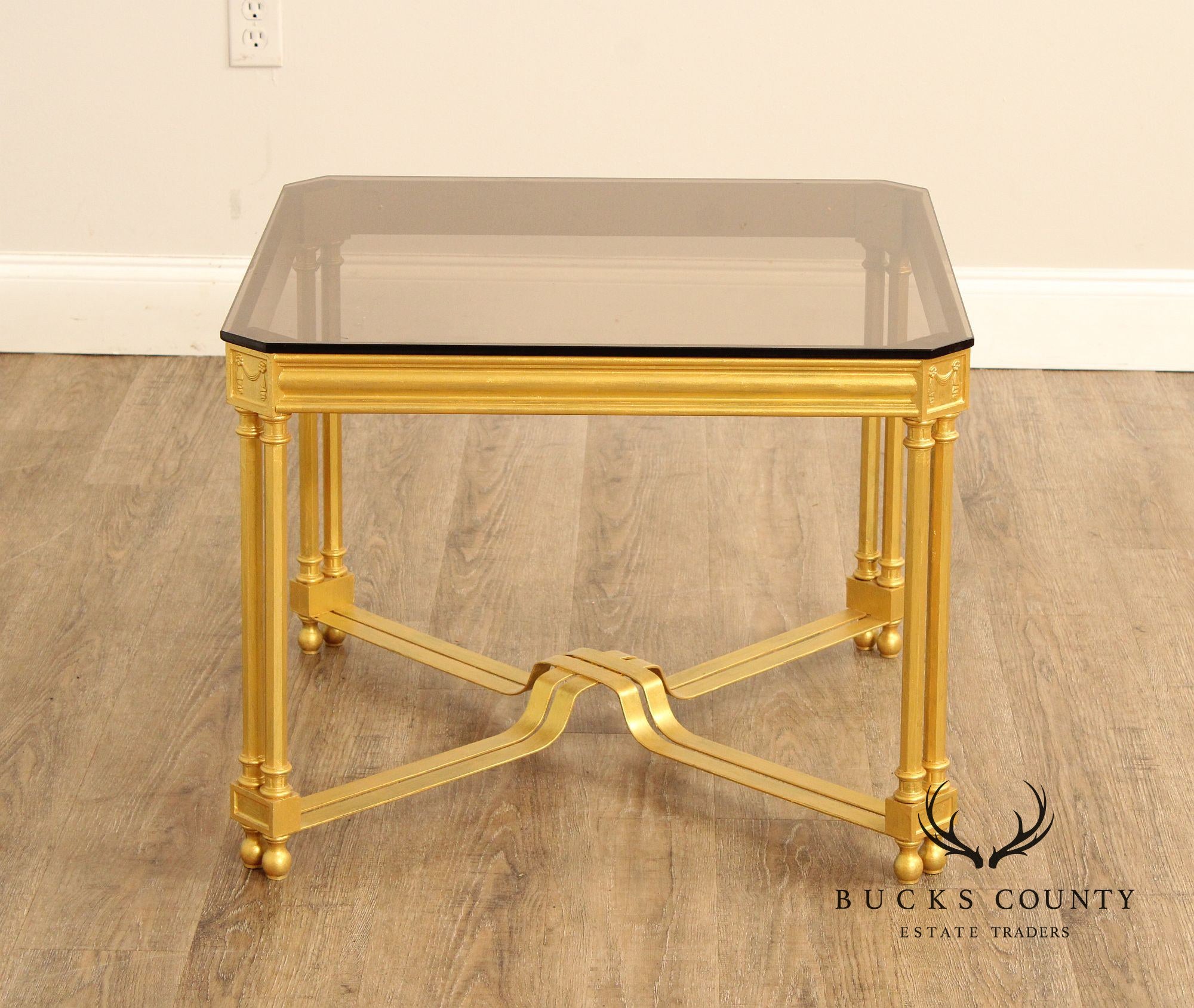 Neoclassical Style Glass Top End Table