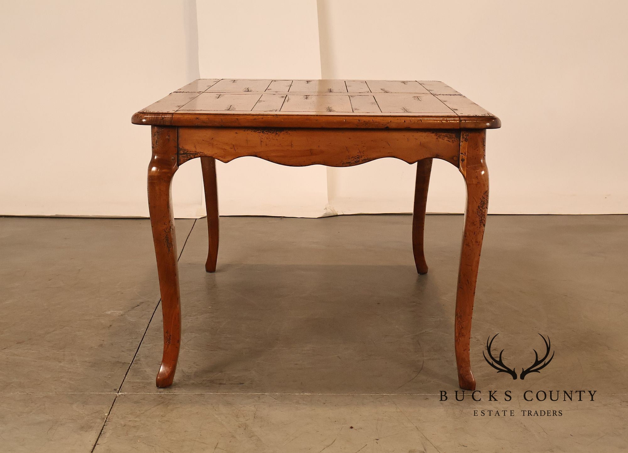French Provincial Style Distressed Wood Extendable Dining Table