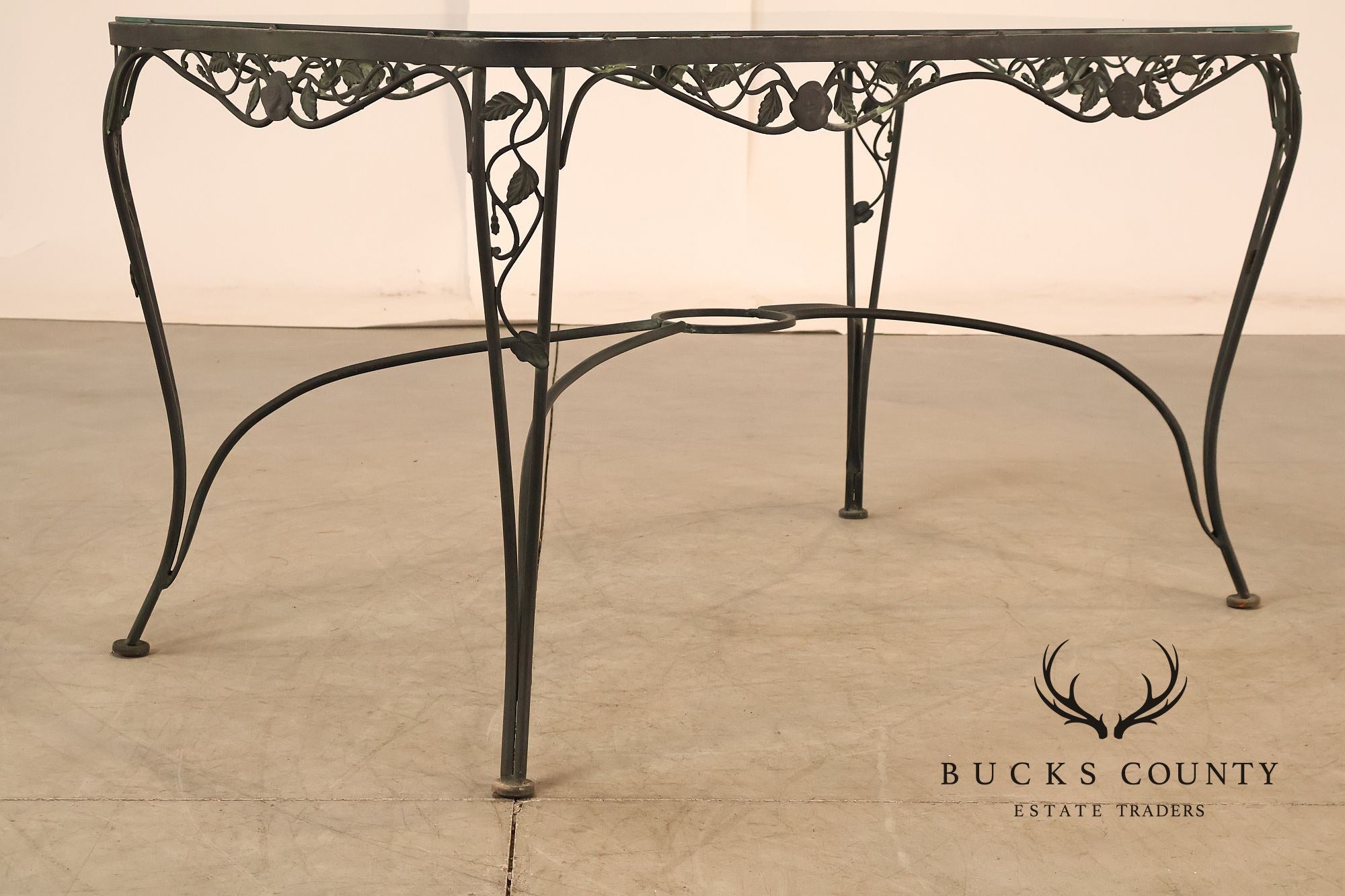 Vintage Glass Top Wrought Iron Patio Table