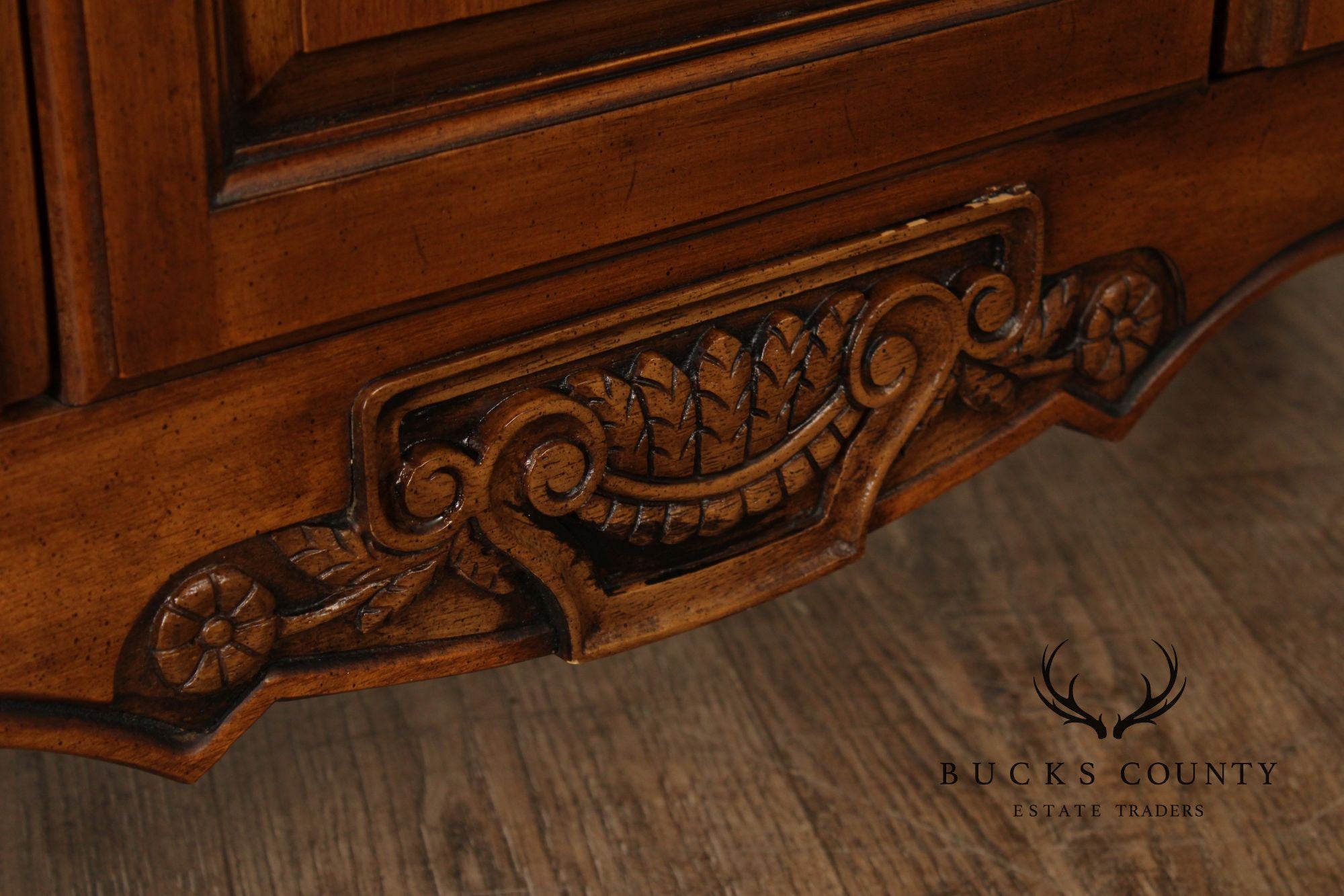 French Provincial Style Vintage Narrow Walnut Console Cabinet