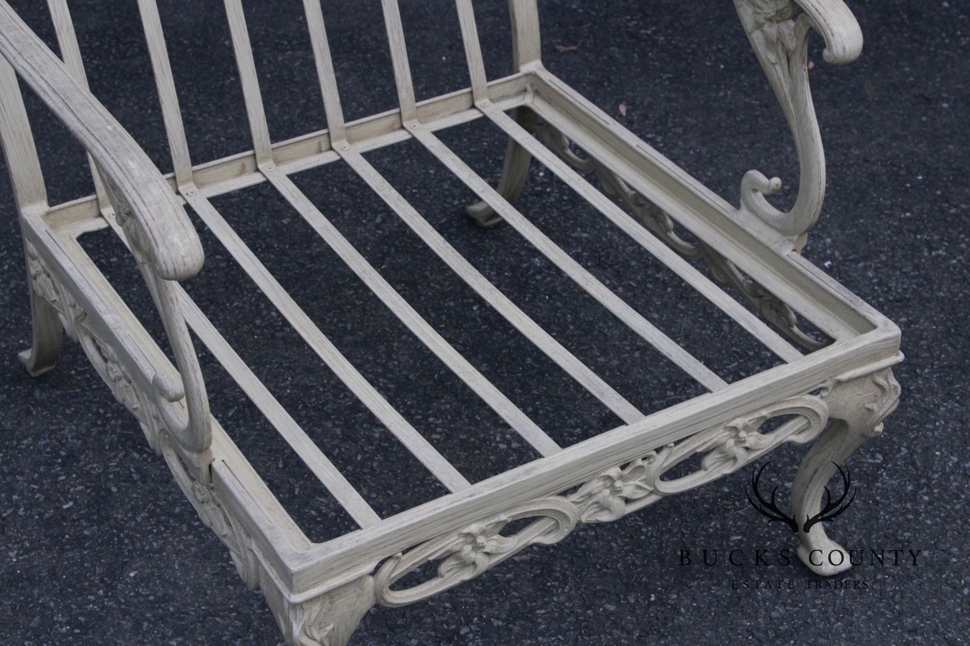 BROWN JORDAN PAIR OF CAST ALUMINUM 'DAY LILY' OUTDOOR PATIO LOUNGE CHAIRS WITH OTTOMAN