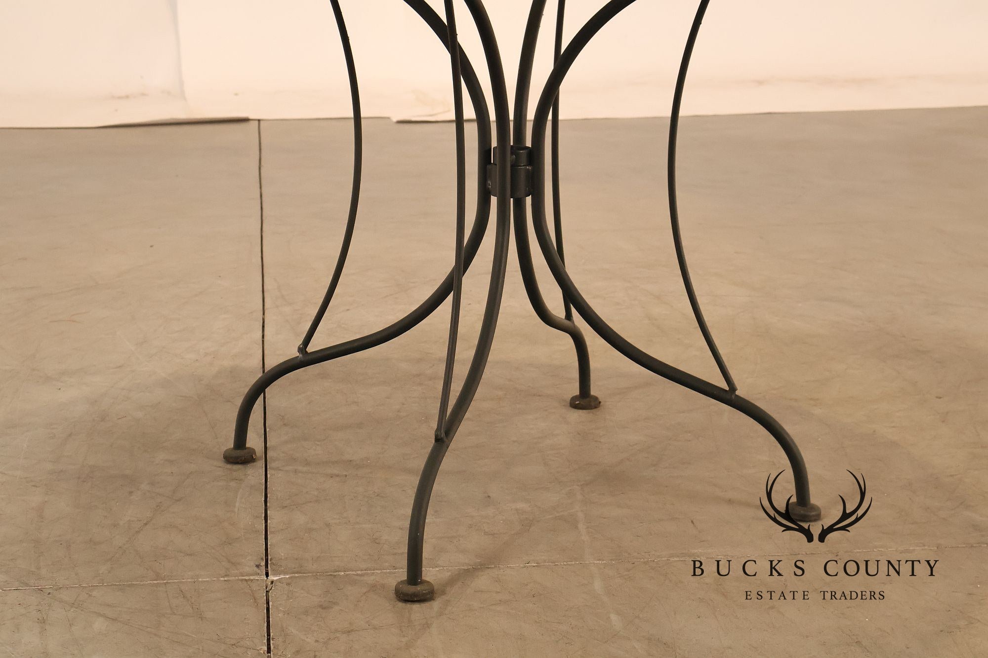 Vintage Round Glass Top Wrought Iron Outdoor Patio Dining Table