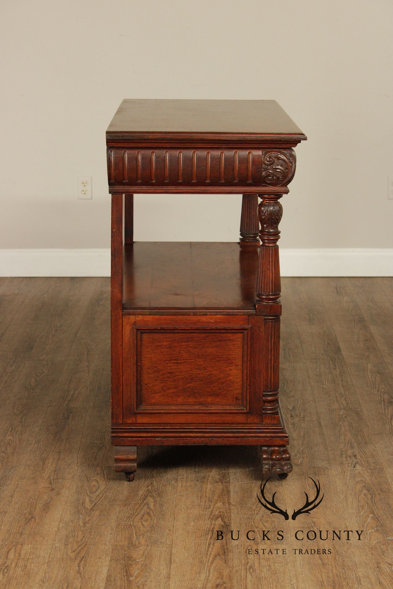Antique Carved Oak Server Cabinet In The Manner Of R. J. Horner