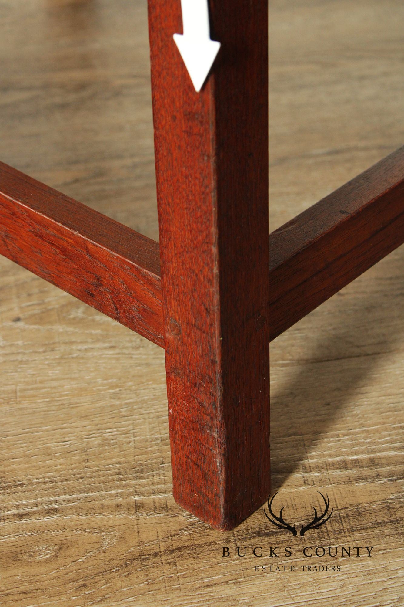 Arts & Crafts Leather Seat Oak Stool