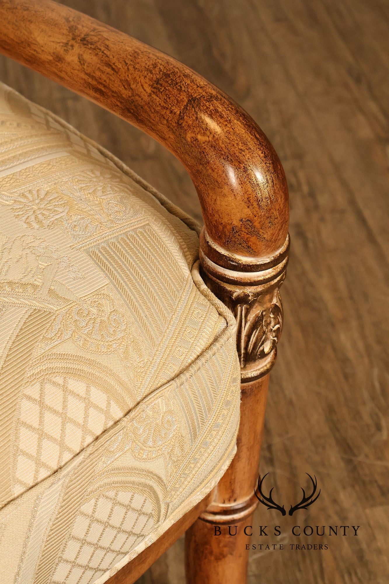 French Empire Style Pair of Carved Mahogany Armchairs