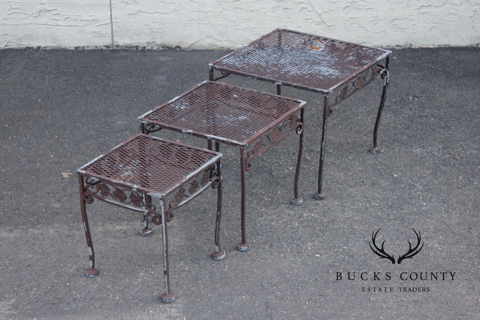 Vintage Set of Three Wrought Iron Outdoor Patio Nesting Tables