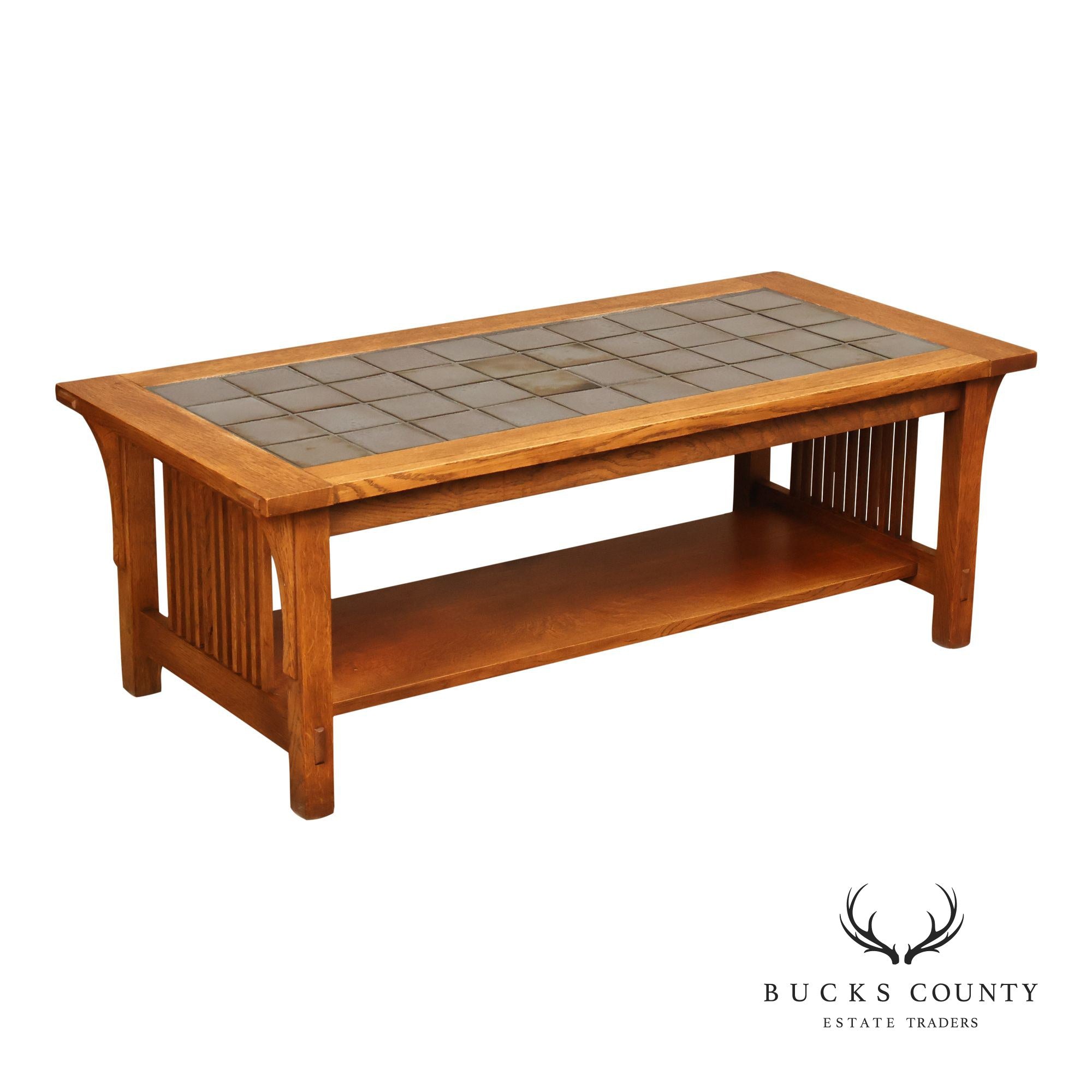 Stickley Mission Collection Oak Tile Top Coffee Table