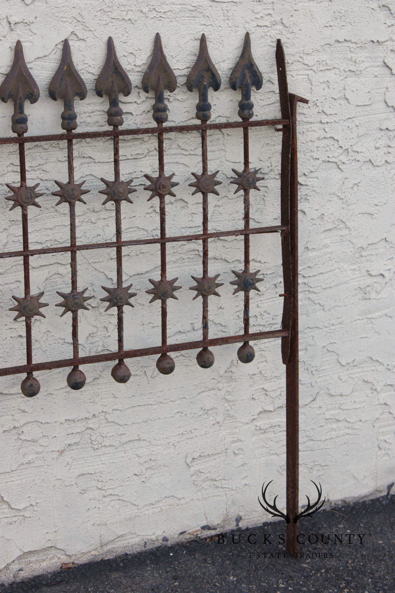 Antique Cast Iron Garden Fence Section With Spear Finials And Star Motif