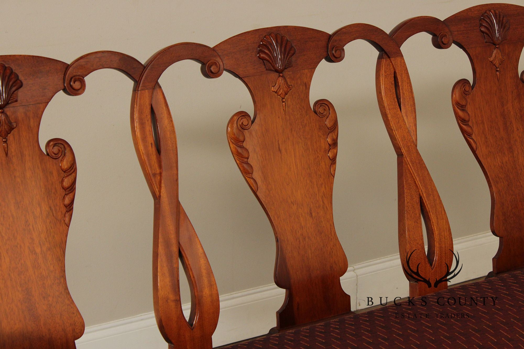 Georgian Furnishing Co. Queen Anne Style Mahogany Triple Back Settee