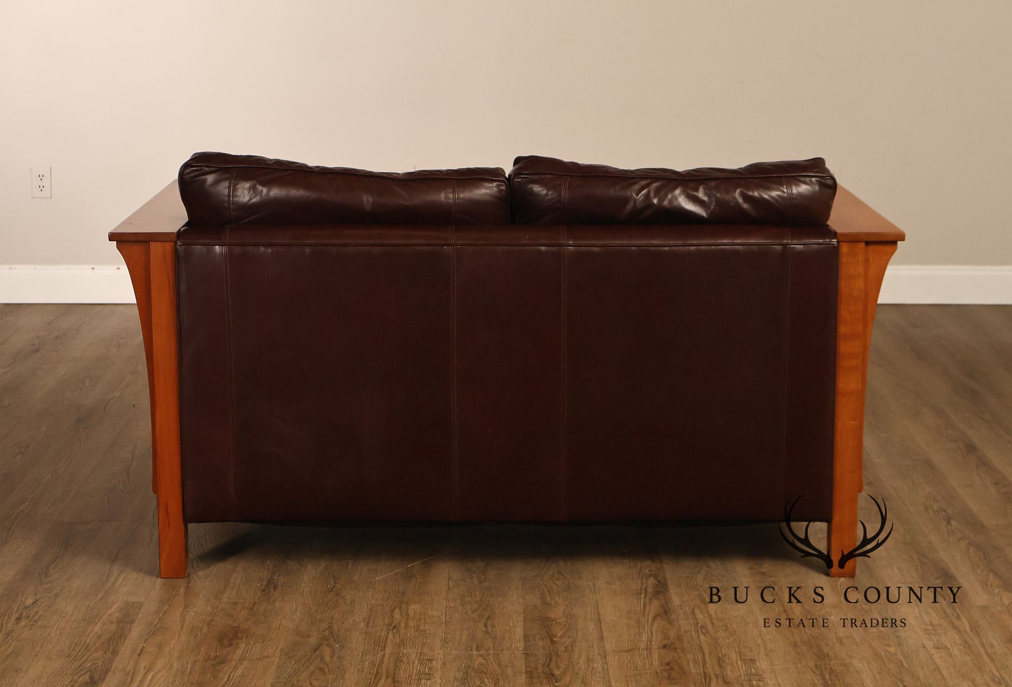 Stickley Mission Collection Cherry Wood Spindle Frame Leather Loveseat