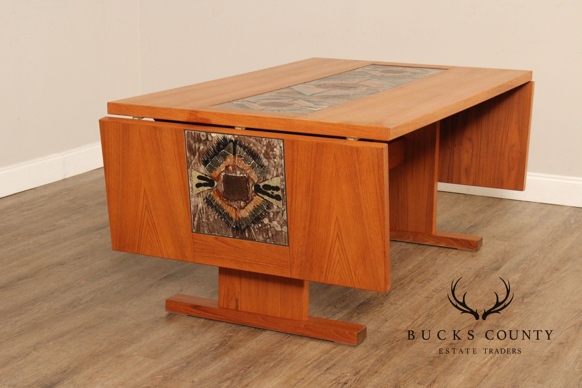Gangsø Mobler Danish Modern Tile Inset Teak Drop Leaf Dining Table