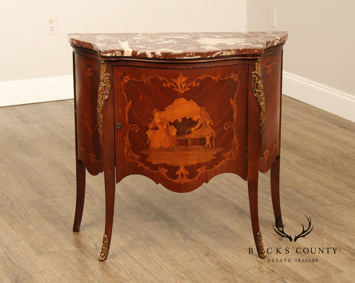 French Louis XV Style Ormolu Mounted Marquetry Bombe Chest