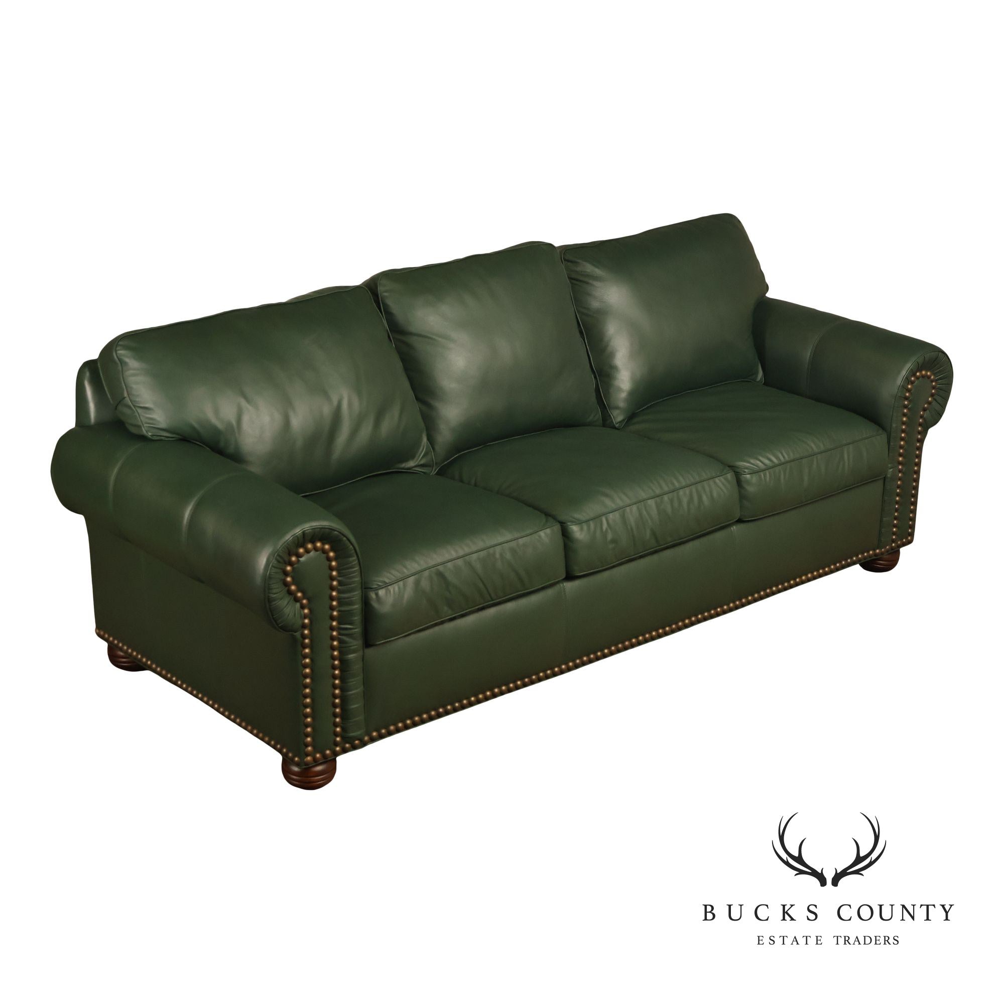 Green Leather Sleeper Sofa with Nailhead Trim