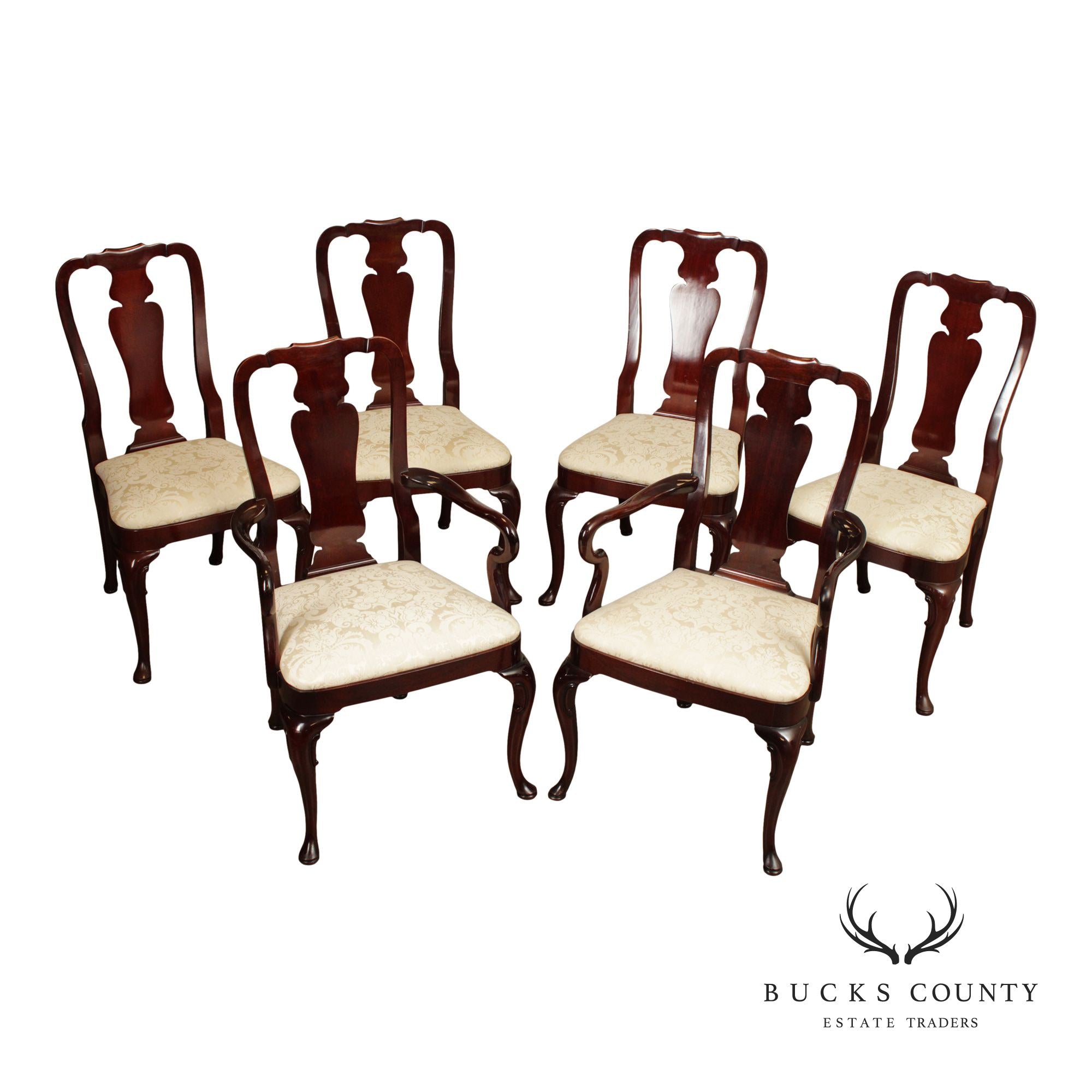Kindel Queen Anne Style Set Of Six Mahogany Dining Chairs